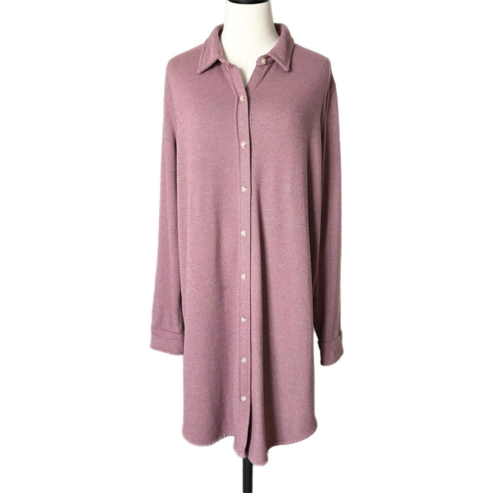 Faherty Legend Sweater Dress Pink Rose Twill Long Sleeve Button Up Size XXL